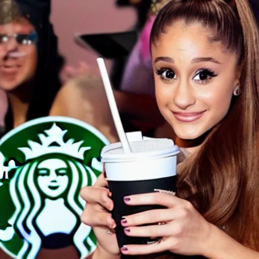 Image similar to ariana grande as the starbucks logo on the cup of a latte