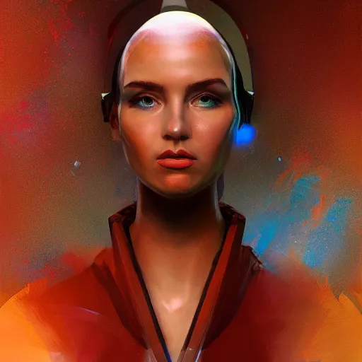 Image similar to concept art of scifi scientist by jama jurabaev, brush stroke, with accesories, trending on artstation, upper half portrait, symmetry, headpiecehigh quality, extremely detailed