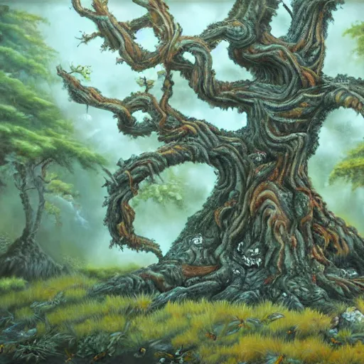 Prompt: A 40 year old tree, fantasy painting, lots of detail