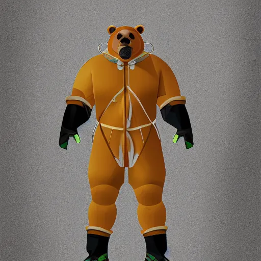 Image similar to portrait of full body bear beast-man wearing a hazmat suit, digital art, concept art, highly detailed, sharp focus