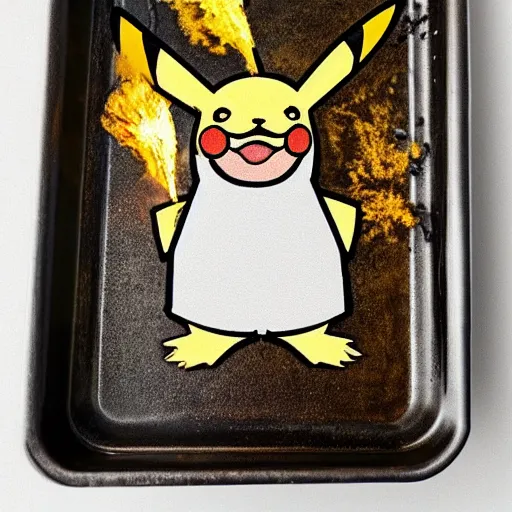 Image similar to roasted spatch pikachu in a baking tray with rosemary and thyme, cooking oil, steam, charred, ready to eat, electric sparks