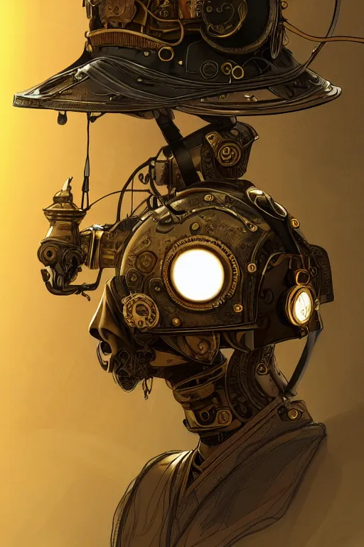 Image similar to steampunk helmet fantasy art mask robot ninja stylized digital illustration sharp focus, elegant intricate digital painting artstation concept art global illumination ray tracing advanced technology chaykin howard and campionpascale and cooke darwyn and davis jack