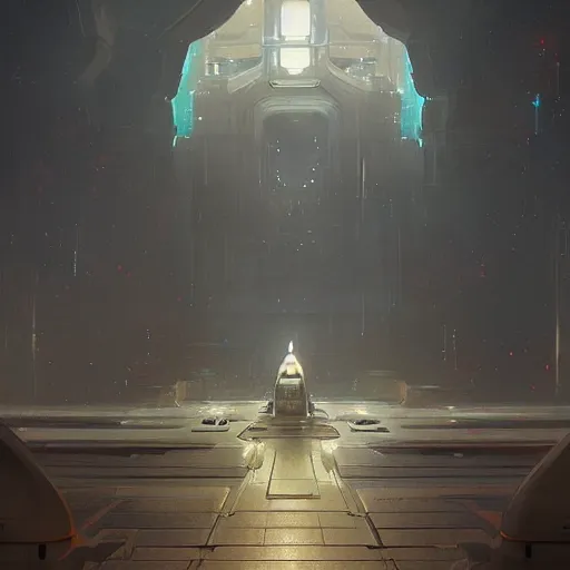 Prompt: an sci - fi glowing peaceful temple by greg rutkowski and ross tran