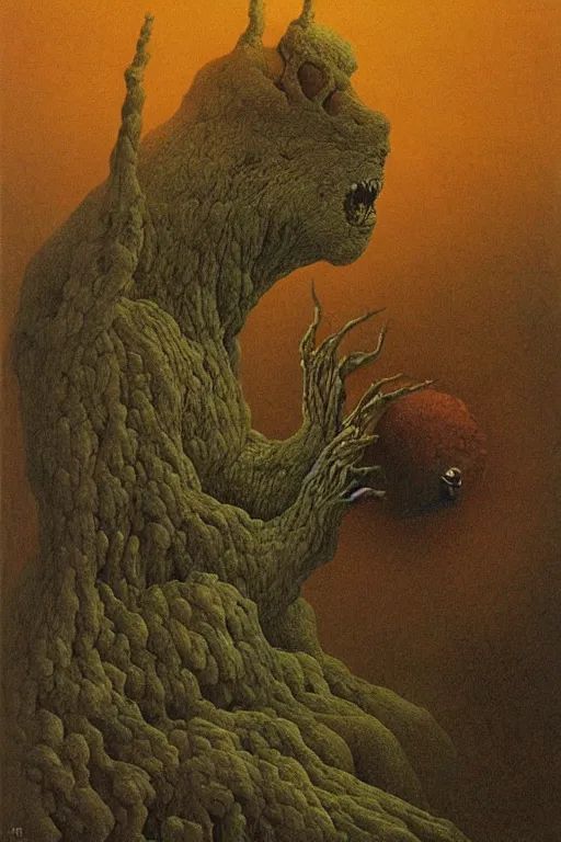 Prompt: zdzisław beksinski painting of the beast from over the garden wall