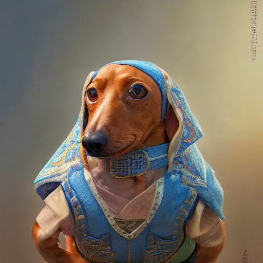 Prompt: dachshund as humpty dumpty | highly detailed | very intricate | elaborate outfit | symmetrical | cinematic lighting | award - winning | closeup portrait | painted by donato giancola and mandy jurgens and charlie bowater | featured on artstation