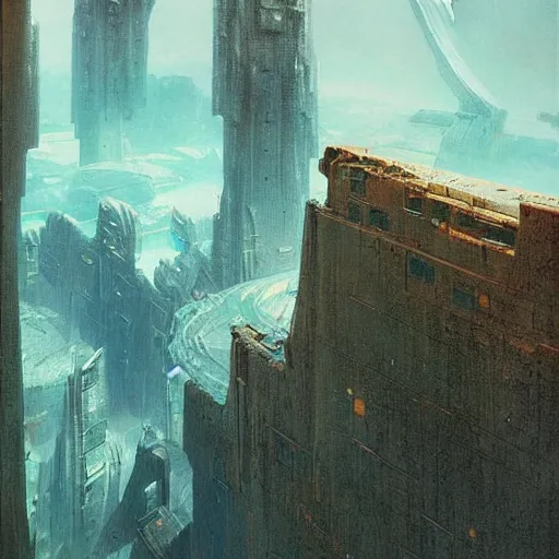 Image similar to view from a plain of a black arcology driven like a spear into the glacier, rust-colored waterfalls pouring from its upper balconies, blue radiation glow beneath, science fiction concept art by Greg Rutkowski and Moebius and Beksinski and Le Corbusier