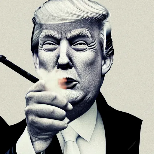 Prompt: a high quality photo of donald trump smoking a cigar, ultra realistic, artstation, cgsociety