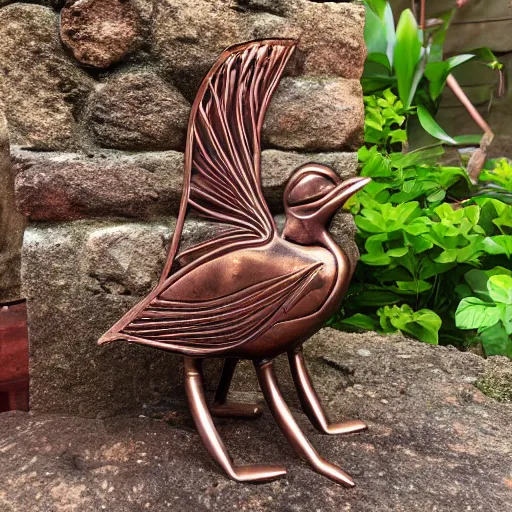 Prompt: vinca culture copper statue of a bird