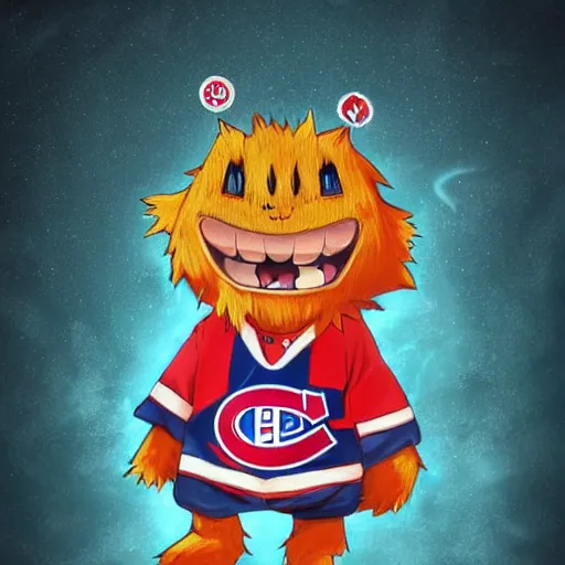 Image similar to anime Portrait of Youppi the Habs Montreal Canadiens Mascot as a very cute powerful and friendly pokemon, highly detailed anime, high evolution, 1990s, legendary, smooth, sharp focus, dynamic lighting, intricate, trending on ArtStation, illustration pokemon, art by WLOP