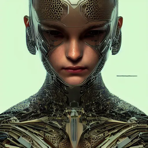 Image similar to headshot of humanoid robot from ex machina, intricate, headshot, highly detailed, digital painting, artstation, concept art, sharp focus, cinematic lighting, illustration, art by artgerm and greg rutkowski, alphonse mucha, cgsociety