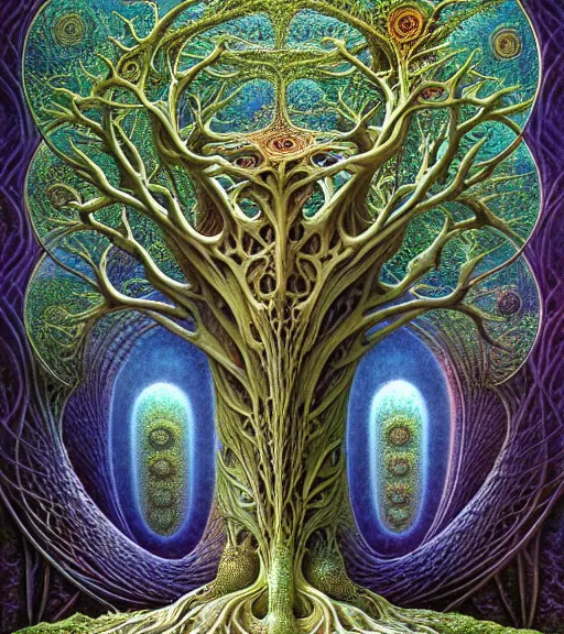 Image similar to tree of life by roger dean and andrew ferez, art forms of nature by ernst haeckel, divine chaos engine, symbolist, visionary, art nouveau, botanical fractal structures, organic, detailed, realistic, surreality