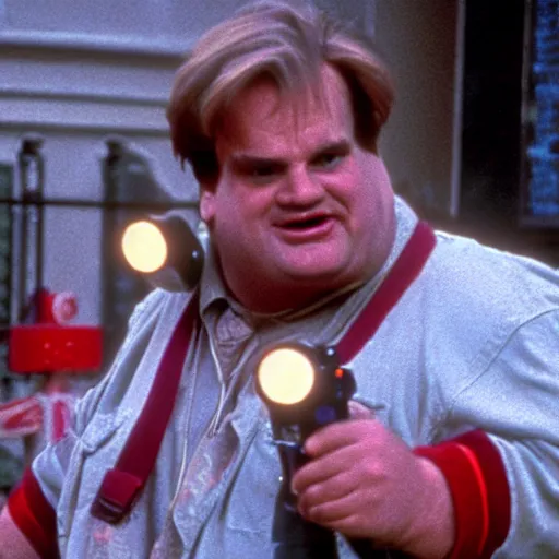 Image similar to Chris Farley as a Ghostbuster in the movie Ghostbusters 8k hdr