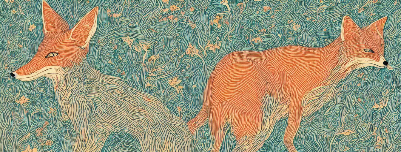 Image similar to thin long continuous lines form fox head victo ngai - h 7 6 8