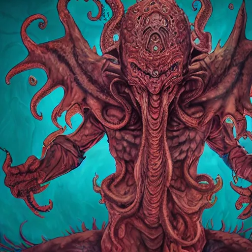 Prompt: 4K headshot of godlike Cthulhu with defined arms and open hands and bloody clothes with giant mandala wings , intricate face , flawless anime cel animation by Kentaro Miura, psychedelic , highly detailed upper body , professionally post-processed , beautiful, scary, symmetry accurate features, epic, octane rendered, anime masterpiece, accurate