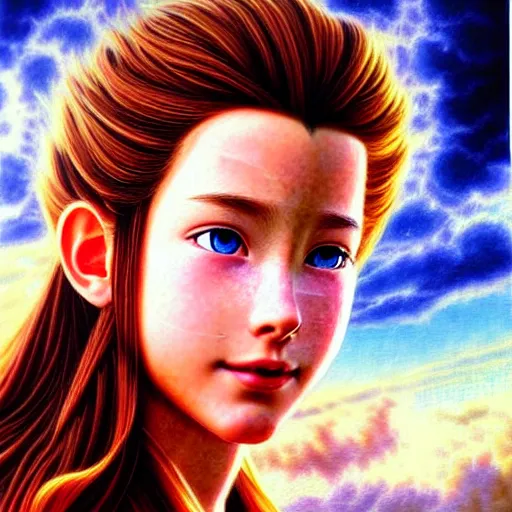 Prompt: a photorealistic detailed cinematic upclose image portrait of aerith gainsborough. powerful, triumph, glory, astonishing, by pinterest, david a. hardy, kinkade, lisa frank, wpa, public works mural, socialist