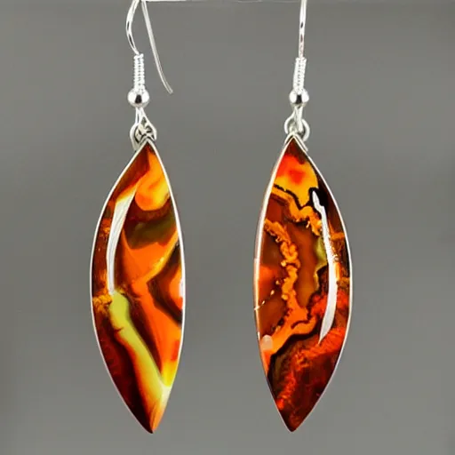 Image similar to jewelry design, jewelry display, a pair of phoenix agate earrings