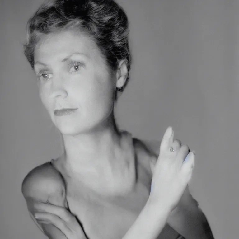 Image similar to 1 9 8 0 s woman looking directly at the camera, studio lighting