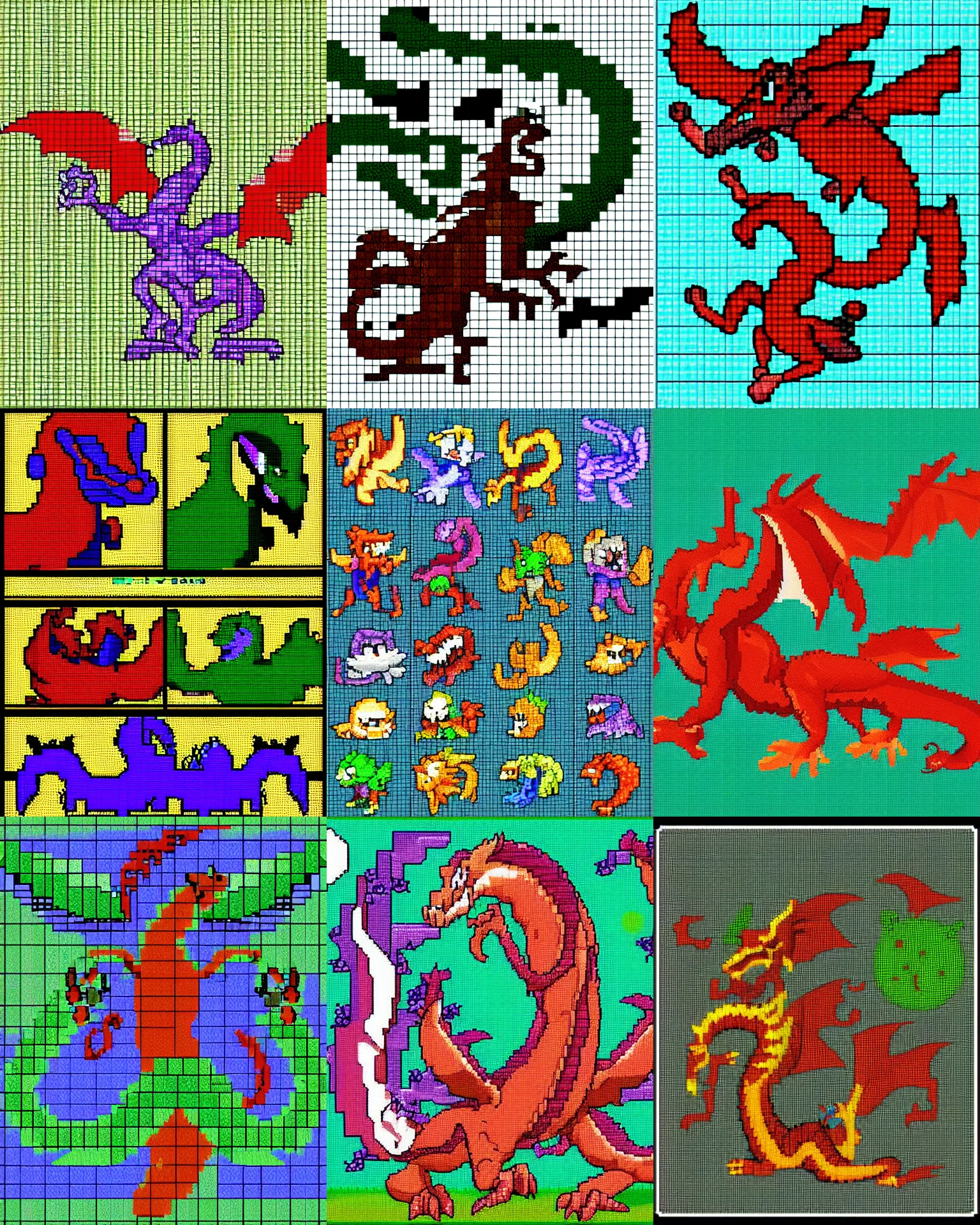 Prompt: pixel art sprites of a dragon