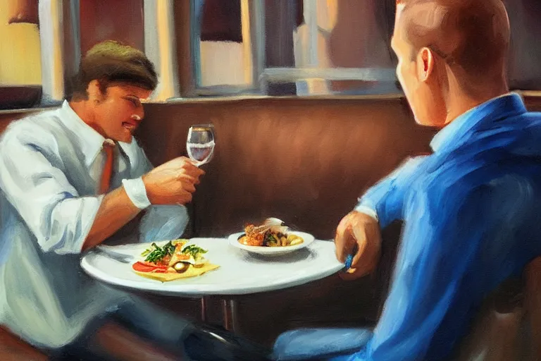 Image similar to busser in a restaurant declares his undying love to an empty plate, art by dean macadam