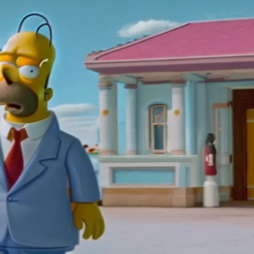 Image similar to homer simpson in the grand budapest hotel ( 2 0 1 4 )