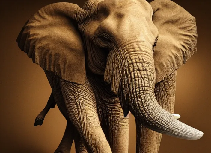 Image similar to portrait of an elephant with translucent skin, visible muscles and veins and arteries and bones and spines and nerves, beautiful detailed intricate insanely detailed octane render, 8k artistic photography, photorealistic, chiaroscuro, by David Cronenberg, Raphael, Caravaggio