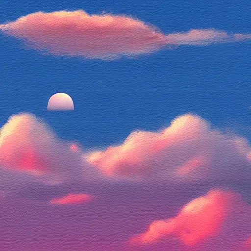 Image similar to a small sailboat flying through the sky, fluffy clouds, red-pink sunset, floating, fantasy, concept art, illustration, artstation award, bright