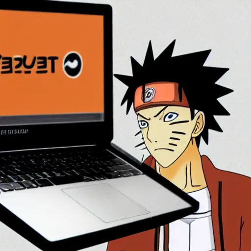 Prompt: naruto starting a venture backed startup on a laptop