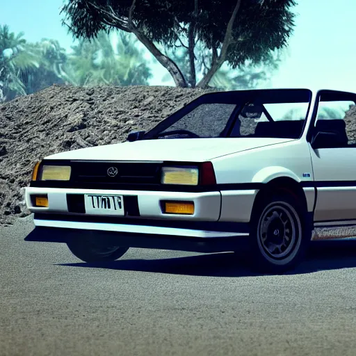 Prompt: toyota ae 8 6 trueno in sand beach, 8 k, octane render, unreal engine 5, cinematic, full hd, ultra realistic, ultra detailed, 8 k 3 d