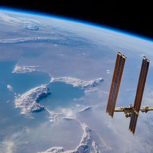 Prompt: photograph from the international space station window as planet earth breaks in half following a larger asteroid impact, fire explosions