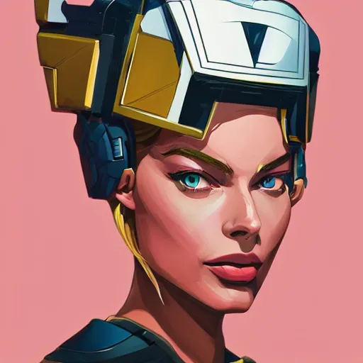 Image similar to portrait of a margot robbie as a gundam pilot, with an intricate, detailed, urban inspired hiphop afro futuristic helmet, vector behance hd jesper ejsing, rhads, makoto shinkai, lois van baarle, ilya kuvshinov, rossdraws, hd, 3 2 k, ilya kuvshinov, gustav klimt