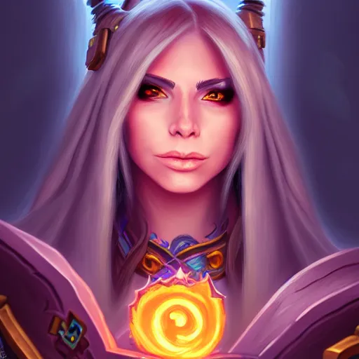 Image similar to Portrait of a sorceress, Hearthstone official trending art, exagerated accurate details, trending on MasterpieceStation in category 'Perfect eyes'