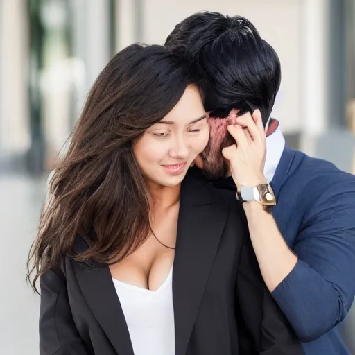 Image similar to handsome blackhaired guy hugs a cute beautiful girl from behind