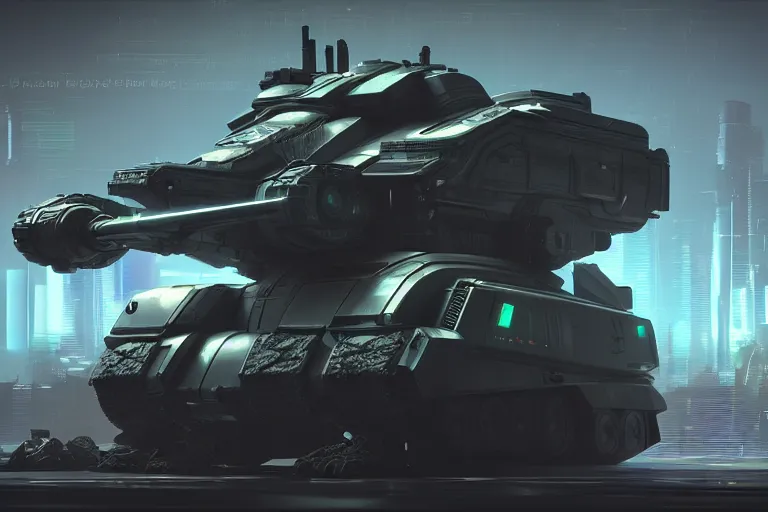 Image similar to cyberpunk alien concept inspired laser tank, futuristic look, highly detailed body, very powerful, photorealistic camera shot, bright studio setting, studio lighting, crisp quality and light reflections, unreal engine 5 quality render