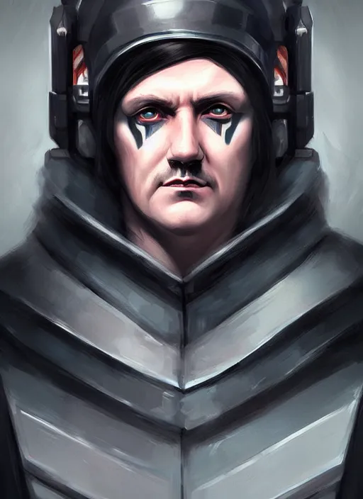 Image similar to « a portrait of cyberpunk adolf hitler, glowing eyes, a digital painting by charlie bowater, featured on cgsociety, fantasy art, behance hd, wiccan, artstation hd »