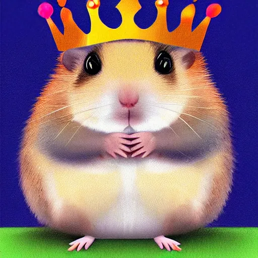 Prompt: A king hamster with a crown and a coat, digital art