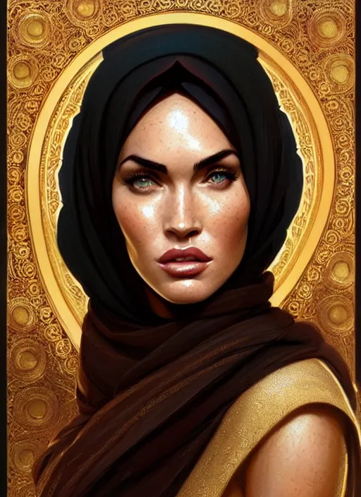 portrait of megan fox as arabic woman, koran, scarf, | Stable Diffusion ...