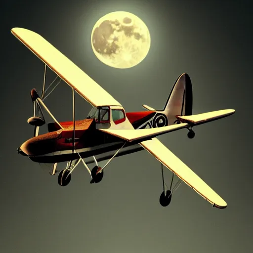 Prompt: full moon, figurines, travel, biplane, propel, tilt shift, style of 3 d, sss, cinematic lightning, occlusion, white clay, style of dave mckean, style of shuzo oshimi, style of will eisner, full of color, on white, smooth, thin sharp lines, detailed, octane render