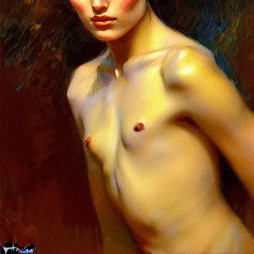 Image similar to beautiful oil portrait painting of androgynous person by gaston bussiere