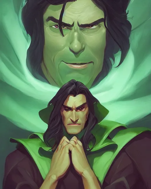 Prompt: a handsome man with dark medium long hair in curtain, he wears a green cape with hood off, game design fanart by concept artist gervasio canda, behance hd by jesper ejsing, by rhads, makoto shinkai and lois van baarle, ilya kuvshinov