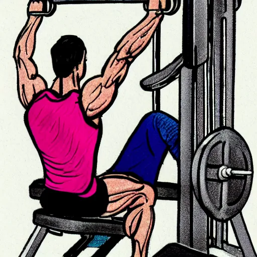 Prompt: coloured drawing of a man on a leg press machine doing leg presses,