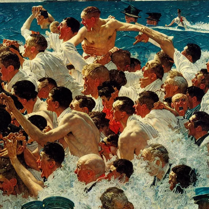 Image similar to the pandemonium of the sea becomes the man, oil on canvas, by norman rockwell