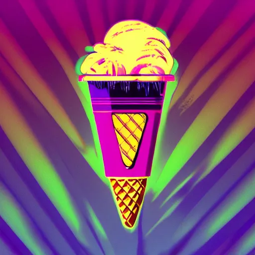 Image similar to a ice cream, epic retrowave art, trending on art station