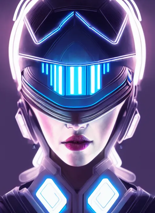 Image similar to symmetry!! portrait of a female character with helmet cyberpunk, sci - fi, tech wear, glowing lights!! intricate, elegant, highly detailed, digital painting, artstation, concept art, smooth, sharp focus, illustration, art by julian del rey and greg rutkowski