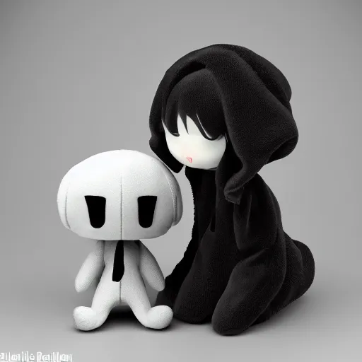 Image similar to cute fumo plush of the one who answers when you scream into the abyss, eldritch creature, vray, black and white