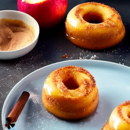 Image similar to baked apple rings with cinnamon and ice-cream, Michelin star, award winning