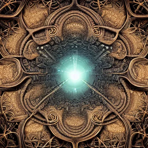 Prompt: An intricate and detailled illustration Close-up of intricate fractal mandelbulb made of a contraption and eyes, rendered in Cinema4D, Trending on art station :: intricate detail, highly detailed :: Eldritch