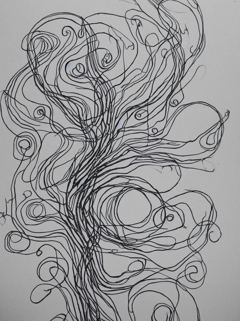 Prompt: single line drawing, acorn turns into a tree in shape of treble clef, two half drawing one with bursts of color, trending on art station, continuous line drawing, ONE LINE