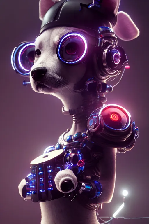 Image similar to high quality 3 d render very cute cyborg! shiba inu plays drums, cyberpunk highly detailed, unreal engine cinematic smooth, in the style of blade runner & pixar, hannah yata charlie immer, moody light, low angle, uhd 8 k, sharp focus