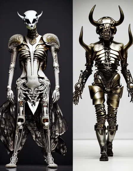 Image similar to still frame from Prometheus by Giger, which king Dr doom in ornate bio cybernetic bone and opal armour and horned helmet by Wayne Barlowe by peter Mohrbacher, dressed by Alexander McQueen and by Neri Oxman, metal couture hate couture editorial