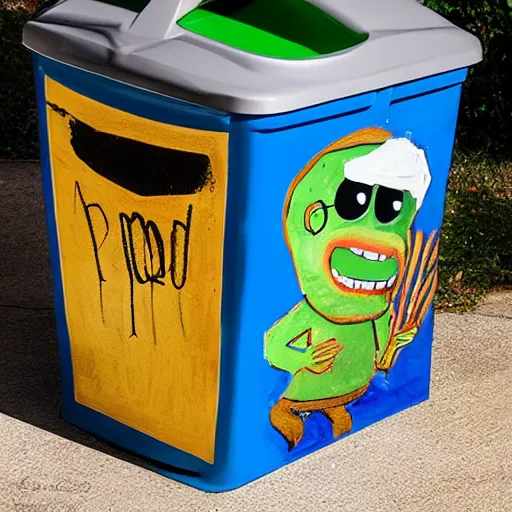 Prompt: oscar the grounch gets a gold plated garbage can, fresco painting